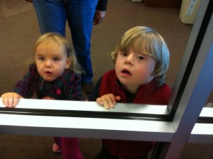 Erik & Ella Looking into the Play Place at Gaga