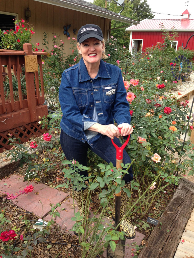Susan Fox in the Rose Garden with Chicago Flower and Garden Show Hat