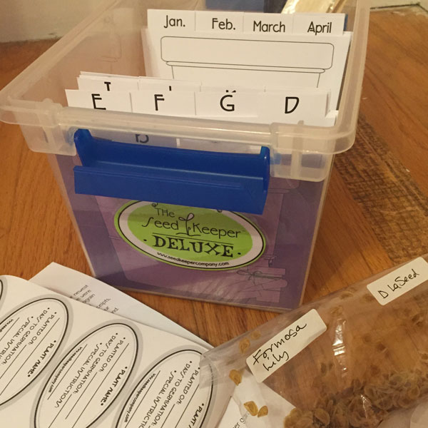 The Seed Keeper Deluxe Organization System Showing some Formosa Liliy Seeds I received from Diane LaSauce at #G2B15 at P. Allen Smith's