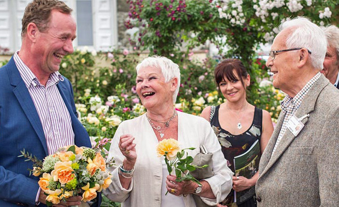 David with David, Jr. with Dame Judi Dench at Chelsea 2016 talking about her newly named rose